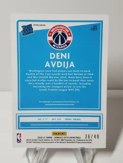 🔥2020-21 Donruss OPTIC "DENI AVDIJA" /49 BLUE ON CARD AUTO Rookie 159 WIZARDS🔥 - Image 4