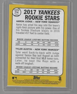 Aaron Judge 2017 Topps Heritage RC Rookie Card #214 New York Yankees - Image 2