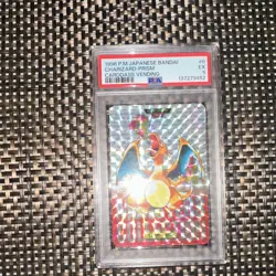 Bandai 1996 Pokemon TCG Carddass Vending Charizard Prism Holo #6 PSA 5 - Image 1