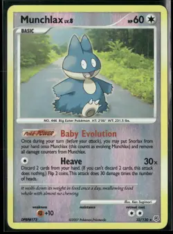 Munchlax 33/130 Rare Diamond & Pearl Pokemon Reverse Holo Heavily Played - Image 1