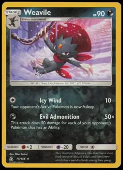 Weavile 74/156 Rare Ultra Prism Pokemon Reverse Holo Moderately Played - Image 1