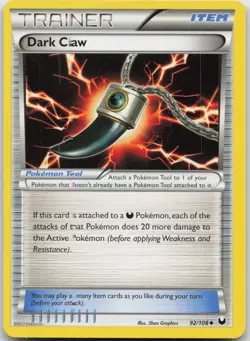 Pokemon Dark Claw Uncommon 92/108 Dark Explorers MP Graphics - Image 1