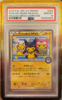 2015 Pokemon XY Promo Pikachu Mega Campaign #203 Poncho-wear Pikachu PSA 10 - Image 1