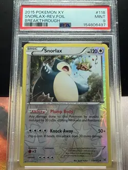 2015 Pokemon XY BREAKthrough Snorlax Reverse Foil #118/162 — PSA 9 Mint - Image 1
