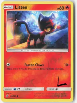 Litten 20/181 Common Team Up Pokemon Reverse Holo Lightly Played - Image 1