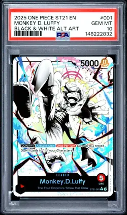 ONE PIECE 2025 MONKEY D. LUFFY BLACK & WHITE ALT ART ST21 EN #001 GEM MT PSA 10 - Image 1
