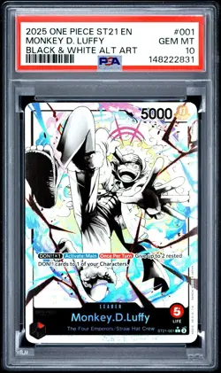 ONE PIECE 2025 MONKEY D. LUFFY BLACK & WHITE ALT ART ST21 EN #001 GEM MT PSA 10 - Image 1