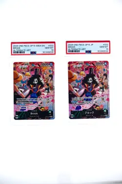 PSA 10 PAIR - 2026 ONE PIECE BROOK OP15-022 ALTERNATE ART LEADER ENG AND JAP SET - Image 1