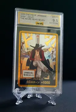 One Piece OP14 - Gold Don Card - The Azure Sea's Seven - Mihawk JP - AGS Mint+ - Image 1