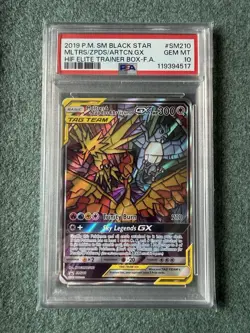 Pokemon Moltres & Zapdos & Articuno GX SM210 PSA 10 Tag Team Hidden Fates Promo - Image 1