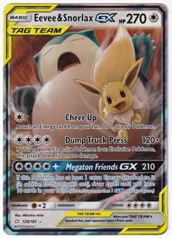 Pokemon TCG Eevee & Snorlax GX 120/181 Holo GX Rare Team Up LP - Image 1