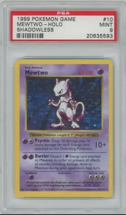 1999 POKEMON BASE SET SHADOWLESS #10 MEWTWO-HOLO PSA 9 - Image 1