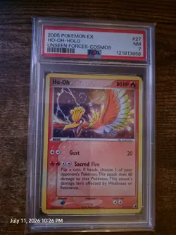 PSA NM 7 2005 Pokemon Ex Ho-Oh-Holo Unseen Forces - Cosmos - Image 1