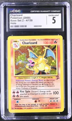 Charizard 4 Base Set 2 Holo Rare Pokemon 2000 CGC 5 - Image 1