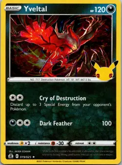 Yveltal 019/025 Rare Celebrations Pokemon Holo Near Mint - Image 1