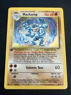 1999 Base Set Vintage Pokemon 2 Card Lot: Holo 1st Edition Machamp & Gyarados - Image 4