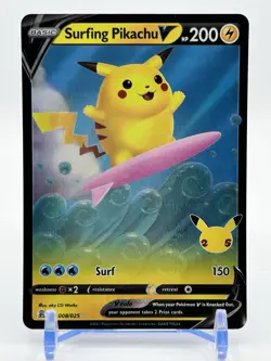 Pokemon Surfing Pikachu V Ultra Rare Full Art Holo 008/025 Celebrations TCG C - Image 1