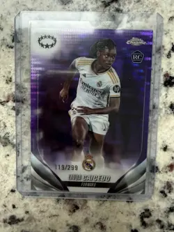2023-24 TOPPS CHROME WOMEN'S UEFA LINDA CAICEDO PURPLE PULSAR RC # /299 - Image 1