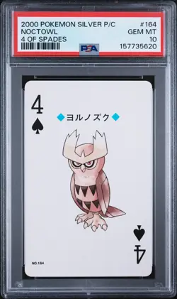 2000 POKEMON SILVER VERSION PLAYING CARDS 4 OF SPADES #164 NOCTOWL PSA 10 - Image 1