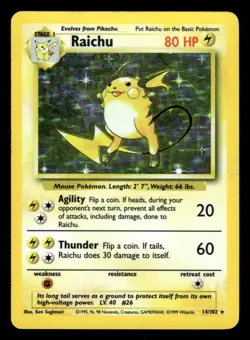 Raichu 14/102 Holo Rare Base Set Pokemon Card - Image 1