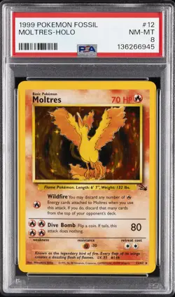 1999 POKEMON FOSSIL #12 MOLTRES-HOLO PSA 8 - Image 1