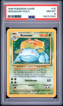 1999 POKEMON BASE SET UNLIMITED #15 VENUSAUR-HOLO PSA 8 - Image 1