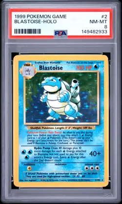 1999 POKEMON BASE SET UNLIMITED #2 BLASTOISE-HOLO PSA 8 - Image 1