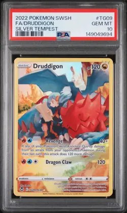 2022 POKEMON SWORD & SHIELD SILVER TEMPEST #TG09 FULL ART/DRUDDIGON PSA 10 - Image 1