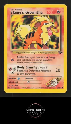 Blaine's Growlithe 62/132 Common Gym Challenge Pokemon Unlimited MP - Image 1