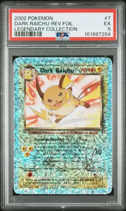 2002 POKEMON LEGENDARY COLLECTION #7 DARK RAICHU-REVERSE FOIL PSA 5 - Image 1