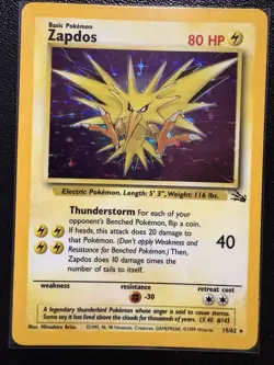 Zapdos 15/62 Rare Fossil Pokemon Unlimited Holo Moderately Played - Image 1