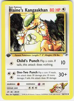 Blaine's Kangaskhan 36/132 Uncommon Gym Heroes Pokemon 1st Edition NM 01-03-14 - Image 1