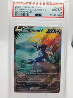 PSA 10 GEM MINT Hisuian Samurott V GG51/GG70 Crown Zenith FULL ART Pokemon Card - Image 1