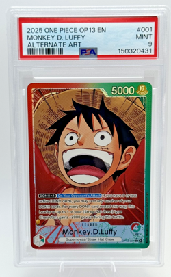 2025 One Piece Monkey D. Luffy Leader Alt Art #OP13-001 PSA 9 MINT ENGLISH - Image 1