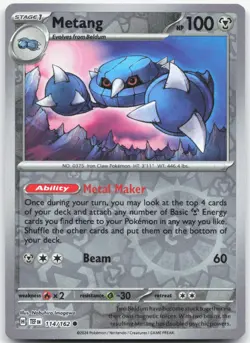 METANG 114/162 Temporal Forces Pokemon Reverse Holo Common Near Mint - Image 1