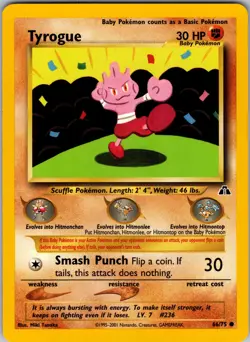 Tyrogue 66/75 Neo Discovery Pokemon TCG NM - Image 1