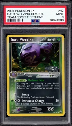 2004 Pokemon EX Team Rocket Returns Dark Weezing Reverse Holo #42 PSA 9 MINT - Image 1