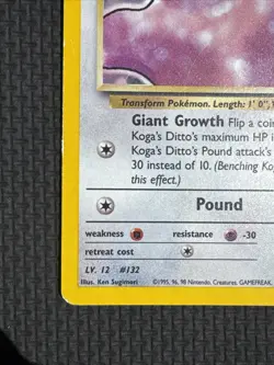 Pokemon TCG Koga's Ditto 10/132 Gym Challenge Holo Unlimited Rare - Damaged - Image 5