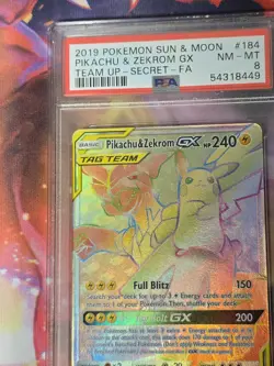 Pokemon PSA 8 NM-MT Pikachu & Zekrom GX 184/181 Team Up Secret Holo 2019 S#5496 - Image 2
