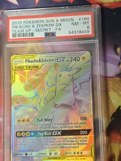 Pokemon PSA 8 NM-MT Pikachu & Zekrom GX 184/181 Team Up Secret Holo 2019 S#5496 - Image 3
