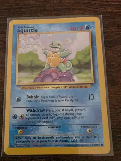 SQUIRTLE 63/102 Common Base Set Unlimited Pokemon Lightly Played - Image 1