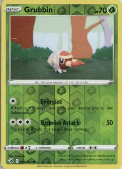 Grubbin 018/264 Common Fusion Strike Pokemon Reverse Holo Near Mint - Image 1
