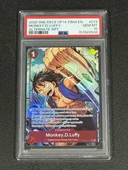 2026 One Piece OP14 EB04 EN Monkey D Luffy Alternate Art #013 PSA 10 GEM MINT - Image 1
