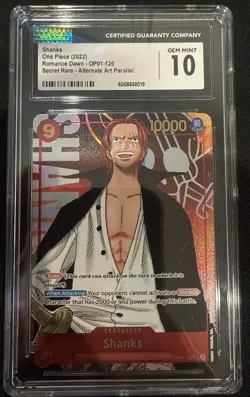 2022 One Piece Romance Dawn Shanks #OP01-120 Alternate Art Sec CGC 10 GEM - Image 1