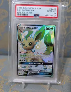 PSA 10 Leafeon GX SV46/SV94 Hidden Fates Sun & Moon 2019 Pokemon Card Full Art - Image 1
