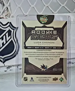 2025-26 Black Diamond ROOKIE GEMS AUTO /199 San Jose SHARKS Luca Cagnoni - Image 2