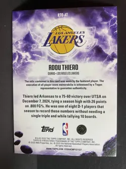 2025-26 Topps #RTO-AT Adou Thiero RC Rise to the Occasion Relics Lakers - Image 2