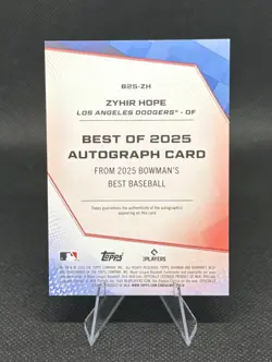 2025 Bowman's Best Zyhir Hope Best Of 2025 Autograph #B25-ZH Los Angeles Dodgers - Image 2