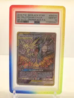 PSA 10 Moltres & Zapdos & Articuno GX SM210 Hidden Fates ETB Promo Pokemon Card - Image 1