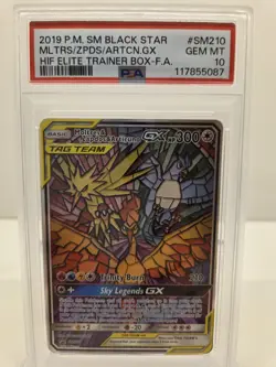 PSA 10 Moltres & Zapdos & Articuno GX SM210 Hidden Fates ETB Promo Pokemon Card - Image 2